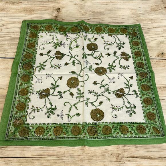Set of 2 Vintage Handmade Western Floral Handkerchiefs Green Trim Brown - Picture 1 of 14